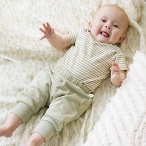 Striped Sage Green Organic Cotton Baby Matching Set